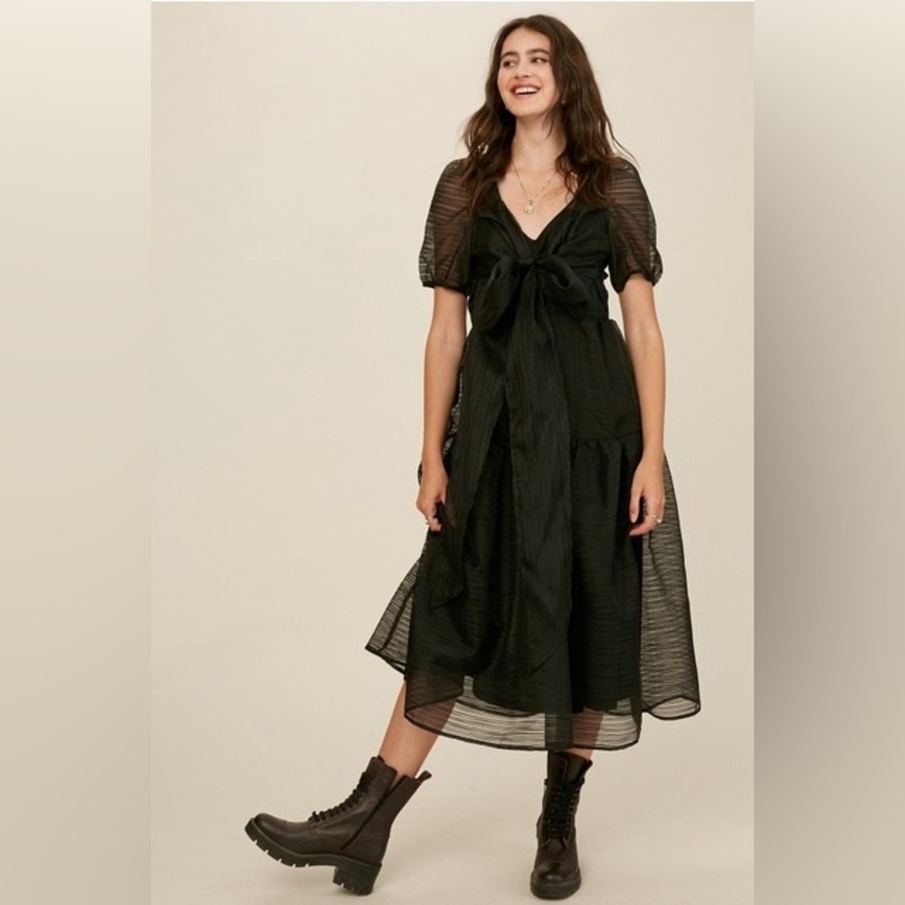 Bow Front Tiered Midi Dress with Open Back - Listicle